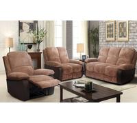 Jumbo Cord Fabric Reclining Sofa Set: 2 Seater Sofa/Brown