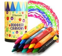 Jumbo Crayons for Toddlers, 16 Colors, Non-Toxic Washable, Easy to Hold | Made from Natural Waxes, Free of Asbestos and Lead, Great on Travel Days, Labels Teach New Words While Coloring