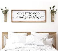 JUMBO DECOR Give It to God and Go to Sleep Sign for Bedroom Wall Decor, Large Farmhouse Bedroom Sign with Solid Wood Frame for Couples, Love Theme Above Bed Wall Decor, 27.5" W x 9.5" H
