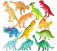 Jumbo Dinosaur Toy Playset - Assorted Realistic Dinosaurs, 7 Inch Vinyl Plastic Dino Set (12 pack)