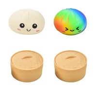 Jumbo Dumpling Squishy Toy With Steamer Box,Giant Mystery Dumpling Squishy,Soft Squeeze Dough Hand Fidget Toys,Stress Relief Dumplings Squishys Squeeze Toy,Bun with Food Steamer Stretchy (W, 2PC)