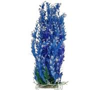 Jumbo Extra Large Tall Plastic Aquarium Pond Plant with Weighted Base Stands 50-52cm (19-20 Inches) Tall, Blue and White Round Leaf Artificial Foliage, Extra Long Aquascaping Decoration