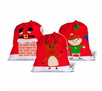 Jumbo Fabric Santa Sack Large Gift Bag with Drawstring Extra Large Reusable Present Sack for Kids & Adults 70 x 50cm Assorted Designs (Santa, Reindeer, Elf)
