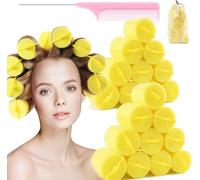 Jumbo Foam Sponge Hair Rollers, Soft Sleeping Rollers, Curvy Wavy Hairstyle Curling Tools, 24 Pieces, Use For Long Hair Short Hair, Ladies And Children, 2"X2.75", Yellow LUMEIRA