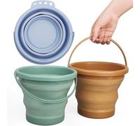 Jumbo Foldable Beach Sand Toy Bucket for Kids Adults, Collapsible Sandbox Foldable Pail, Multi Use for Garden Beach, Camping, Easter Bucket, Fishing, Travelling Gift, Avocado 3PCS