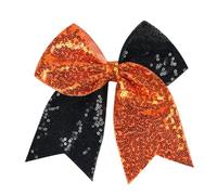 Jumbo Glitter Cheer Bow Clip - 7 Inch Large Cheerleading Sequin Hair Bow with Tails for Girls Teen Softball Cheerleader Outfit Uniform (Orange Black)