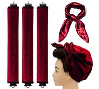 Jumbo Heatless Hair Curler, Heatless Curls No Heat Curlers to Sleep in Large Rods Hair Rollers Blowout No Heat Overnight Sleeping Curls Styling Tools - Wine Red