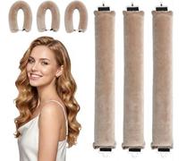 Jumbo Heatless Hair Curler Set, 3pcs Satin Flexi Rods for Overnight Curls, No Heat Curling Rods for All Hair Types, Soft Velvet Satin Khaki (khaki)