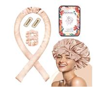 Jumbo Heatless Hair Curler Set with Hair Bonnet - XL Satin Heatless Curls Overnight Jumbo Curling Rod Headband, No Heat Curlers to Sleep in (XL Heatless Hair curlers-Khaki)