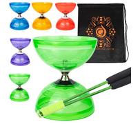 Jumbo Hurricane Pro Triple Bearing Clutch Diabolo Set with Aluminium 'Metal' Sticks, Diabolo String and Cascade Carry Bag (Green with Green Handsticks)