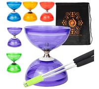 Jumbo Hurricane Pro Triple Bearing Clutch Diabolo Set with Aluminium 'Metal' Sticks, Diabolo String and Cascade Carry Bag (Purple with Silver Handsticks)