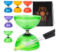 Jumbo Hurricane Pro Triple Bearing Clutch Diabolo Set with Aluminium 'Metal' Sticks, Diabolo String and Cascade Carry Bag (Green with Silver Handsticks)