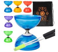 Jumbo Hurricane Pro Triple Bearing Clutch Diabolo Set with Aluminium 'Metal' Sticks, Diabolo String and Cascade Carry Bag (Blue with Silver Handsticks)