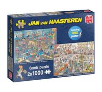 Jumbo Jan Van Haasteren DIY Shop and Renovation Project - Set of 2 Large Jigsaw and Poster, Comic Puzzles for Adults, 100% Recycled Cardboard, 68 x 49 cm, 2 x 1000 Piece