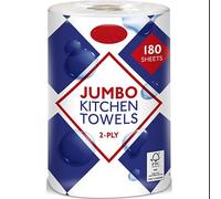 Jumbo Kitchen Towels, 2-Ply, White, 180 Sheets per Roll, 6 Rolls, 1080 Sheets Total, High Absorbency
