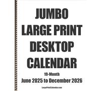 Jumbo Large Print Desktop Calendar 2025