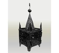 Jumbo Minaret Kasbah Hectagonal top Moroccan hand pierced metal floor/Ceiling lantern - Square Butterfly Design - Black - W42 D24 100 Cm