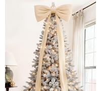 Jumbo Red Velvet Bow, 6Ft Christmas Tree Bows Large, Large Christmas Tree Topper Bow, Big Reds Burgundy Velvet ChristmasBow, Gaints Christmas Front Door Velvet Bows Decorations for Tree Topper (Beige)