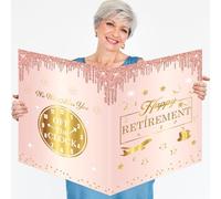 Jumbo Retirement Decorations - Extra Large Farewell Card for Women - Giant Happy Retirement Greeting Card Signature Guest Book - Rose Gold Pink