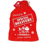 Jumbo Santa Christmas Sack - Special Delivery Design - Extra Large 59cm x 49cm x 35cm Red Polypropylene Present Bag with Rustic Pull String Closure - Reusable Gift Sack for Kids & Grandkids