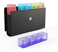Jumbo Size 7 Day Weekly XL Pill Organiser Travel Box Vitamin Daily Reminder Extra Large [10.4″ X 7″ X 1.6″] XXL Pills Boxes Medication Container PU Leather AM Noon PM Pill Case from Zzteck