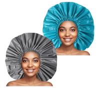 Jumbo Size Shower Cap 2 PCS Waterproof Shower Caps for Women, Extra Large Shower Cap, Reusable Super Large Bath Caps Hair Cap for Long Thick Curly Hair, Locs, Twist Braids - Grey+Blue-Green