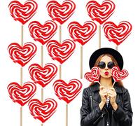 Jumbo Swirl Lollipop Red and White Heart Design, Party Bag Fillers, Individually Wrapped (12-Pack)