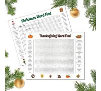 Jumbo Thanksgiving & Christmas Word Search Poster - Giant 36"X24" Wall Game, Fun-Filled 50 Words Find Puzzle Decoration, Interactive Walldecor Crafts Xmas for Classroom Activities (All)