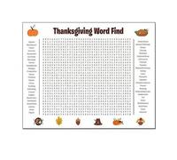 Jumbo Thanksgiving Word Search Poster, 36x24inch Wall Game for Families - Interactive Holiday Activity for Thanksgiving Christmas Parties, Classroom Fall Decoration and Family Fun (Thanksgiving)