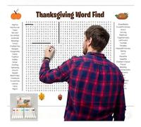 Jumbo Thanksgiving Word Search Poster, Giant 36"X24" Wall Game, 2026 New Giant Thanksgiving Activity Poster with 12 Color Markers, Wall Game with 50 Words, Activity Posters Games for Families (01#)