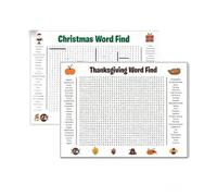 Jumbo Thanksgiving Word Search Poster, Giant 36"X24" Wall Game, Large Christmas Find Puzzle Decoration with 50 Words, A Fun Interactive Experience, for Family Parties (A+B)