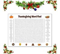 Jumbo Thanksgiving Word Search Poster - Giant 36"x24" Wall Game, Large Christmas Word Find Puzzle Decoration Include 50 Words, Fun Interactive Experience for Family Party Holiday Activity