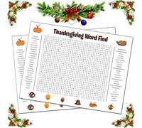 Jumbo Thanksgiving Word Search Poster - Giant 36"x24" Wall Game, Large Christmas Word Find Puzzle Decoration Include 50 Words, Fun Interactive Experience for Family Party Holiday Activity