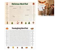 Jumbo Thanksgiving Word Search Poster, Giant Holiday Word Search Wall Poster for Thanksgiving and Christmas, 36" X 24" Large Holiday Activity Posters Fun Interactive Classroom Game for Families