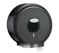 Jumbo Toilet Paper Roll Dispenser, Large Capacity Dense Plastic Stylish Single Roll Toilet Paper Dispenser Wall Mount Punch Free for Toilets for Bathrooms (Transparent Black)