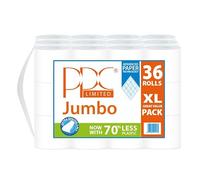 Jumbo Toilet Roll, 2-Ply, 36 Rolls, XL Value Pack, White, 70% Less Plastic Packaging