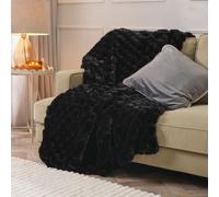 Jumbo Waffle Faux Fur Fleece Throw Super Soft Blanket OHS Black 120cm x 150cm