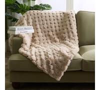 Jumbo Waffle Faux Fur Fleece Throw Super Soft Blanket OHS Natural 120cm x 150cm