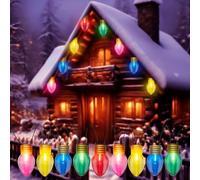 Jumbo Xmas String Lights, 16FT Large Multicolored Bulbs Christmas Hanging Lights with C7 10 LED Giant Multicolor Bulbs, Outdoor Vintage Christmas Decorations for Holiday Home Tree Roof Yard Garden