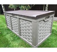 Starplast Jumbo XXL Rattan Style Outdoor Garden Storage Box With Piston Lid & Fully Water Proof