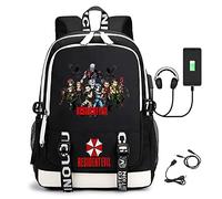 JUMBOZ Anime Backpack for School Resid.ent evil, 3D Cartoon Printed Laptop Backpacks with USB Charging Port, Comfortable College Bookbags for Unisex Students-N||31 * 16 * 43cm