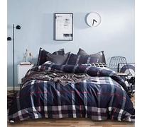 Jumeey Plaid Duvet Cover Queen Size Navy Blue Grid Bedding Set Buffalo Plaid Bedding Teens Boys Dark Color Gingham Grid Tartan Bedding Set Men Check Duvet Cover Full