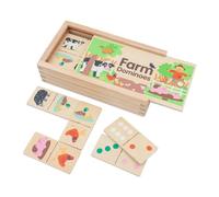 jumini Children’s Wooden Dominoes Set - 28-Piece Double-Sided with Farm, Woodland, and Safari Animal Designs - Sustainably Sourced Wood, Non-Toxic Paint, UK Safety Tested (Farm)