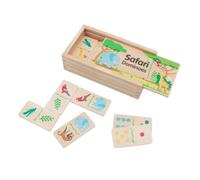 jumini Children’s Wooden Dominoes Set - 28-Piece Double-Sided with Farm, Woodland, and Safari Animal Designs - Sustainably Sourced Wood, Non-Toxic Paint, UK Safety Tested (Safari)