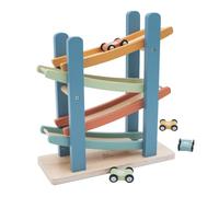 Jumini Retro Scandi Ramp Racer Click Clack Track with 4 Wooden Cars - UK Design, Non-Toxic paint, sustainably sourced wood, Educational Toy for Toddlers