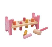 jumini Toy Wooden Hammer Bench - Pound a Peg with Wooden Hammer and 8 Wood Pegs - great Hammering Baby Toy Gift for Babies, 12months, 1, 2,3 and 4 Year Olds - Retro Pastel Colours (Pink Flower)