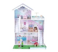 Jumini Wooden Dolls House - Modern Open Plan Dollhouse with 2 Dolls & Furniture Set, Accessories, Sustainable Toy for Kids 3+