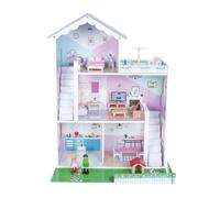 Jumini Wooden Dolls House - Modern Open Plan Three Storey Dollhouse with 2 Dolls & Furniture Set, Accessories, Sustainable Toy for Kids 3+