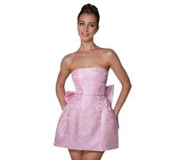 JUMISEE Embroidery Satin Homecoming Dress with Bow Modest Strapless Mini Dresses A Line Short Prom Dress Party Gown, Pink, S