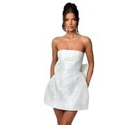 JUMISEE Embroidery Satin Homecoming Dress with Bow Modest Strapless Mini Dresses A Line Short Prom Dress Party Gown, White, S